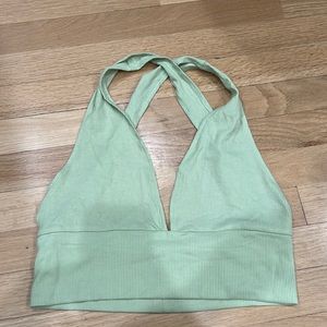 Adorable cross back sage green cropped tank top